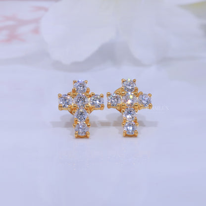 Yellow  Gold Brilliant Cut Halo Stud Earrings With Moissanite Diamonds Diamlux Fine Jewelry