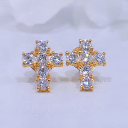 Yellow  Gold Brilliant Cut Halo Stud Earrings With Moissanite Diamonds Diamlux Fine Jewelry
