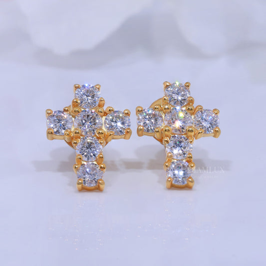 Yellow  Gold Brilliant Cut Halo Stud Earrings With Moissanite Diamonds Diamlux Fine Jewelry