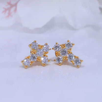 Yellow  Gold Brilliant Cut Halo Stud Earrings With Moissanite Diamonds Diamlux Fine Jewelry