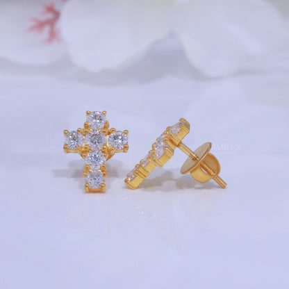 Yellow  Gold Brilliant Cut Halo Stud Earrings With Moissanite Diamonds Diamlux Fine Jewelry