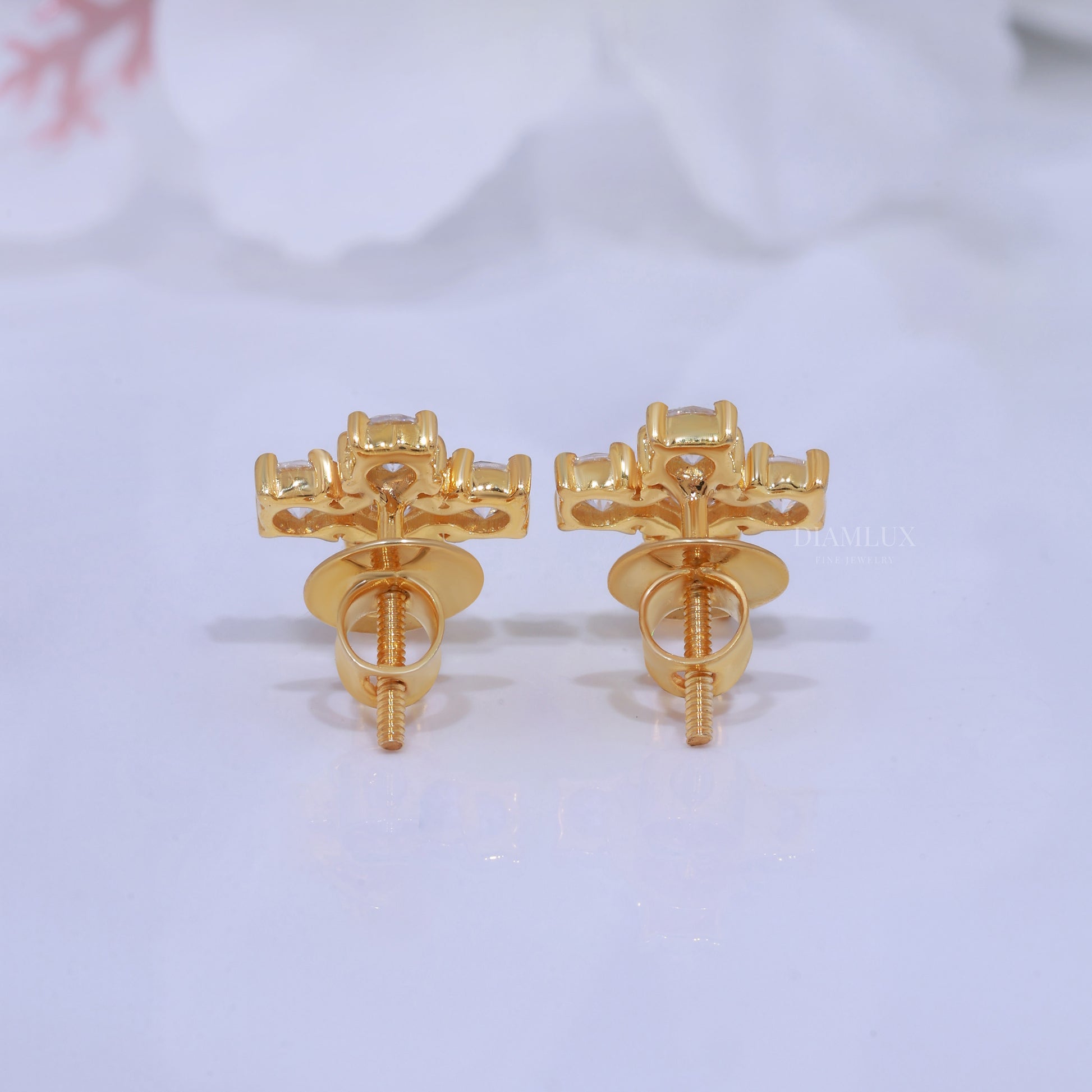 Yellow  Gold Brilliant Cut Halo Stud Earrings With Moissanite Diamonds Diamlux Fine Jewelry