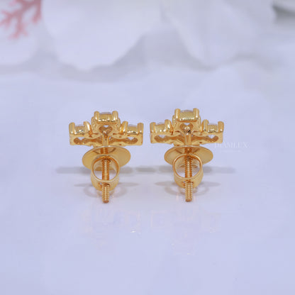 Yellow  Gold Brilliant Cut Halo Stud Earrings With Moissanite Diamonds Diamlux Fine Jewelry