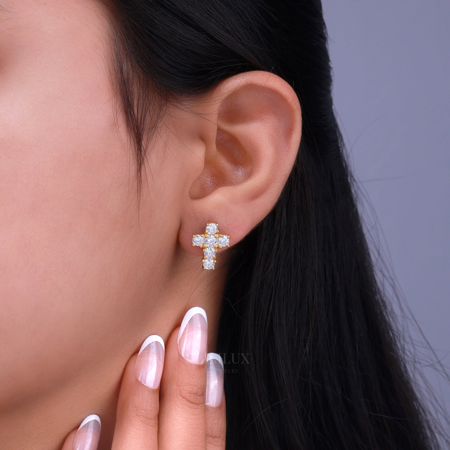 Yellow  Gold Brilliant Cut Halo Stud Earrings With Moissanite Diamonds Diamlux Fine Jewelry