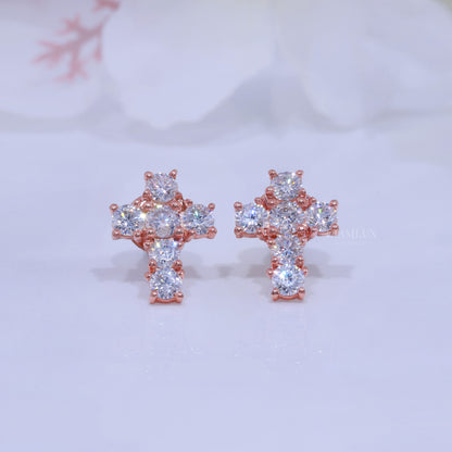 Rose Gold  Diamond Stud Cross Earrings with Moissanite Diamond Diamlux Fine Jewelry