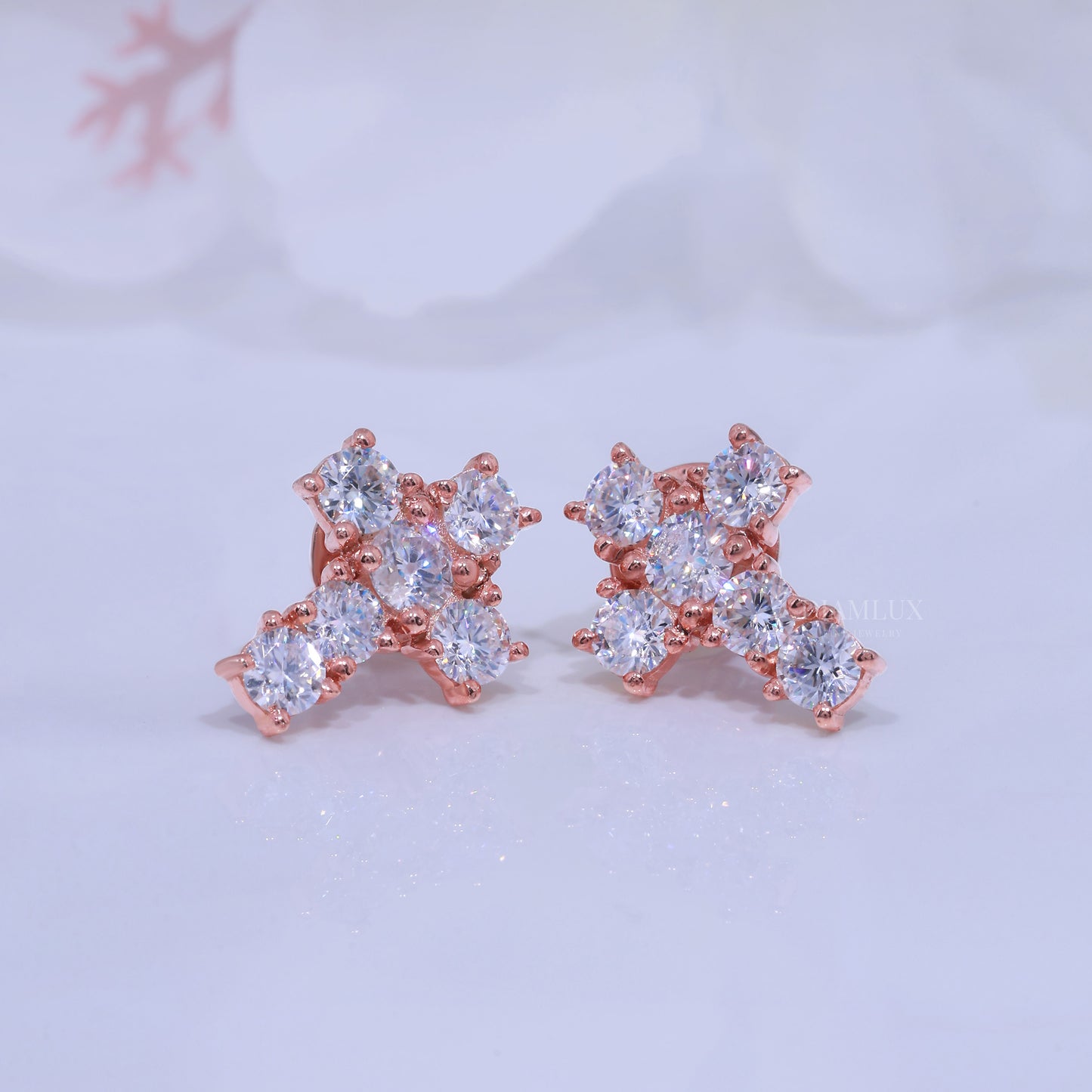Rose Gold  Diamond Stud Cross Earrings with Moissanite Diamond Diamlux Fine Jewelry