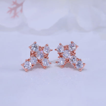 Rose Gold  Diamond Stud Cross Earrings with Moissanite Diamond Diamlux Fine Jewelry
