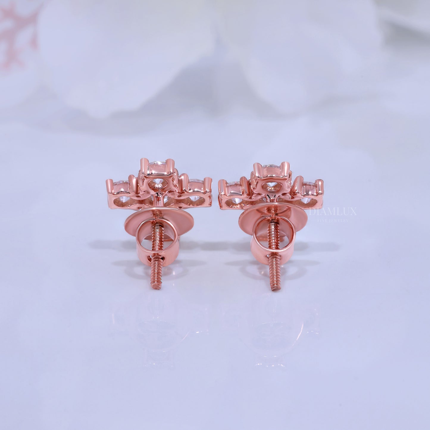 Rose Gold  Diamond Stud Cross Earrings with Moissanite Diamond Diamlux Fine Jewelry