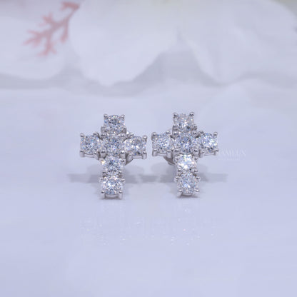 White Gold Diamond Stud Cross Earrings with Moissanite Diamonds Diamlux Fine Jewelry