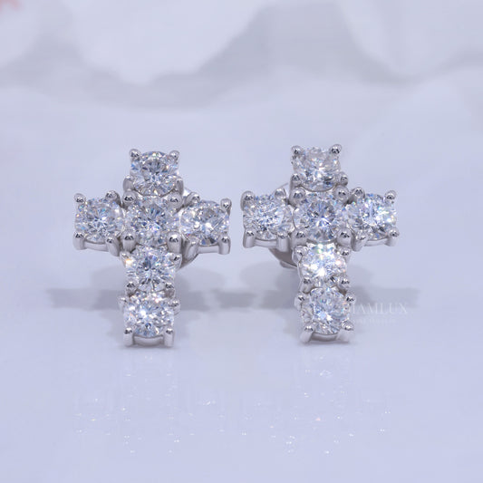 White Gold Diamond Stud Cross Earrings with Moissanite Diamonds Diamlux Fine Jewelry