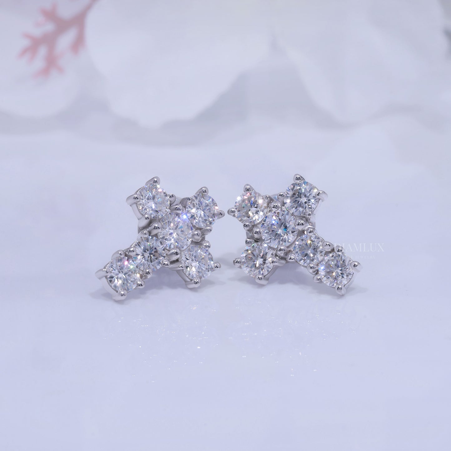 White Gold Diamond Stud Cross Earrings with Moissanite Diamonds Diamlux Fine Jewelry