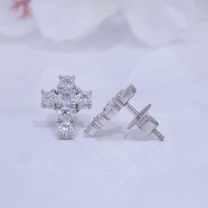 White Gold Diamond Stud Cross Earrings with Moissanite Diamonds Diamlux Fine Jewelry