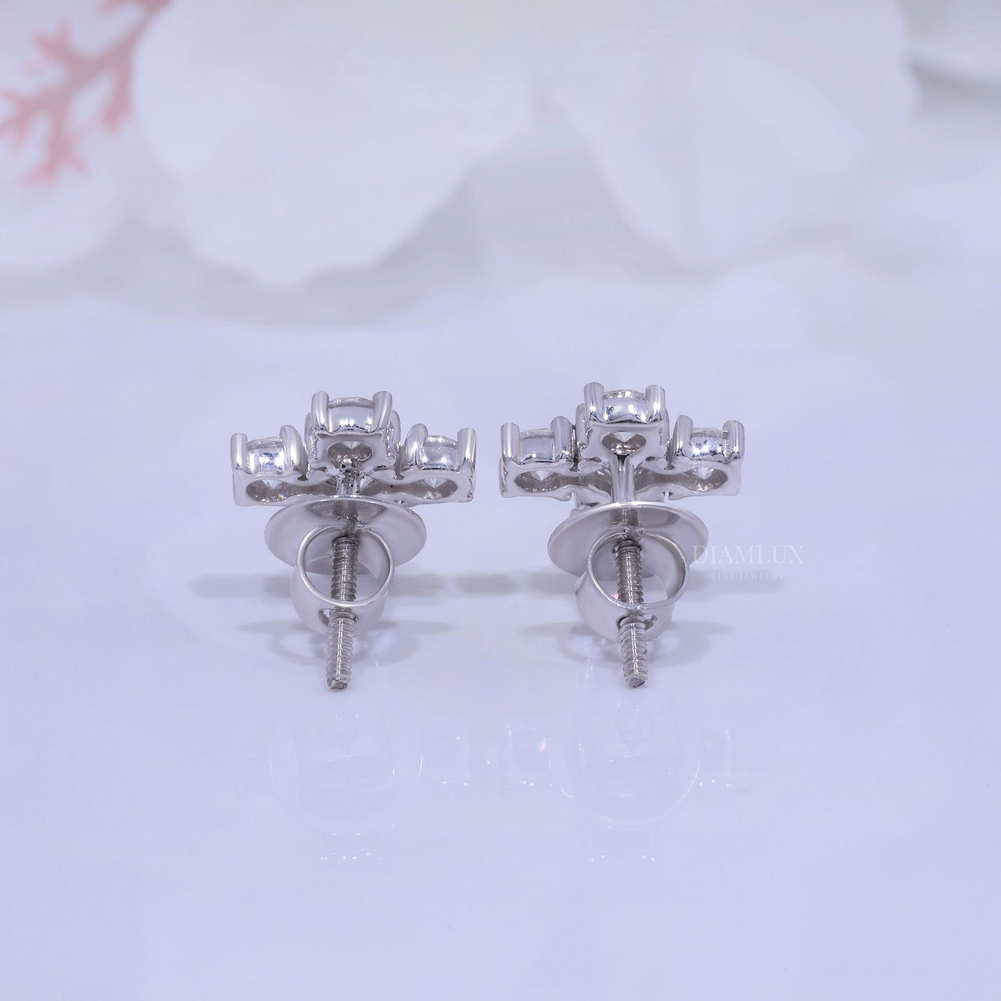 White Gold Diamond Stud Cross Earrings with Moissanite Diamonds Diamlux Fine Jewelry