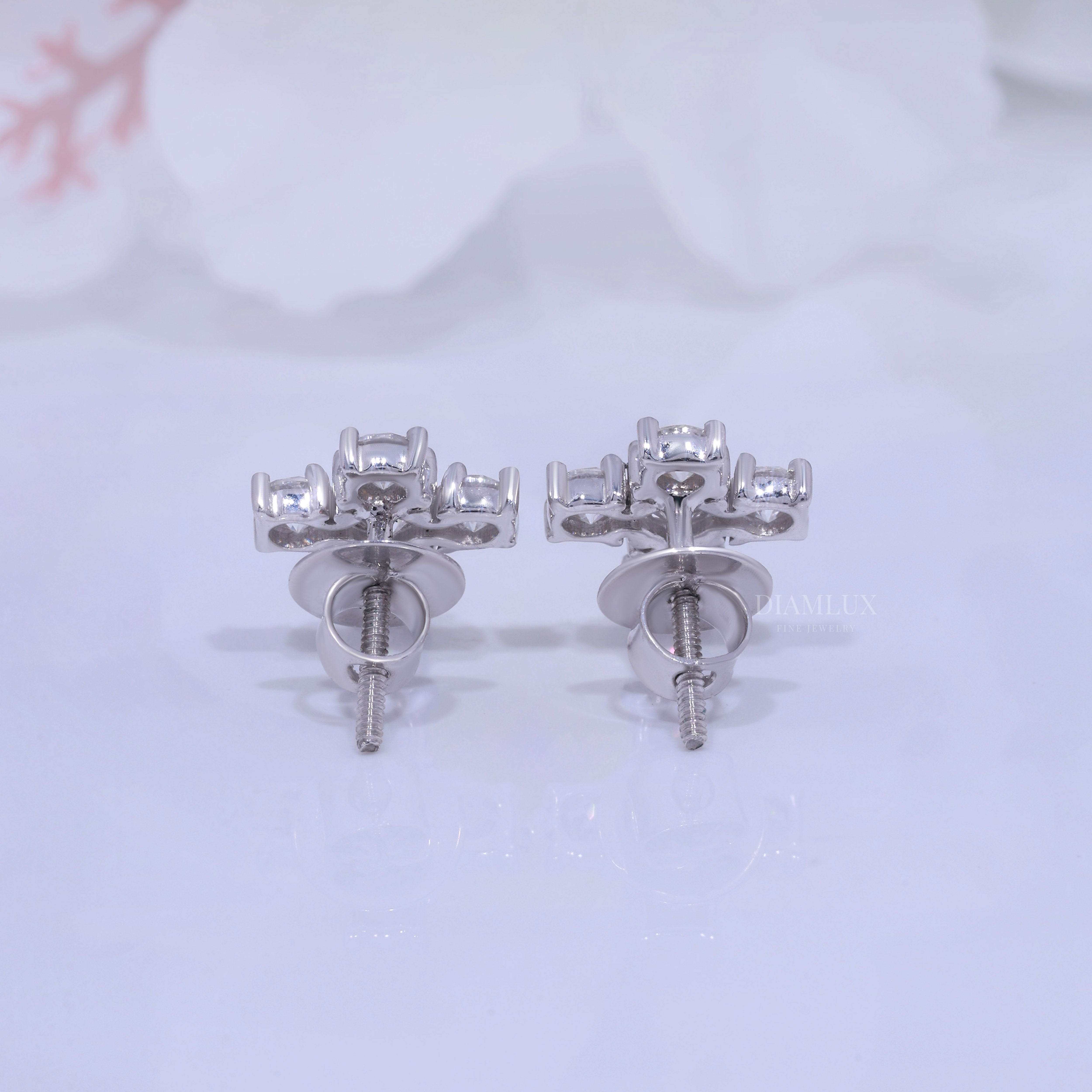 White Gold Diamond Stud Cross Earrings with Moissanite Diamonds Diamlux Fine Jewelry