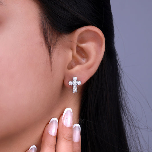 White Gold Diamond Stud Cross Earrings with Moissanite Diamonds Diamlux Fine Jewelry