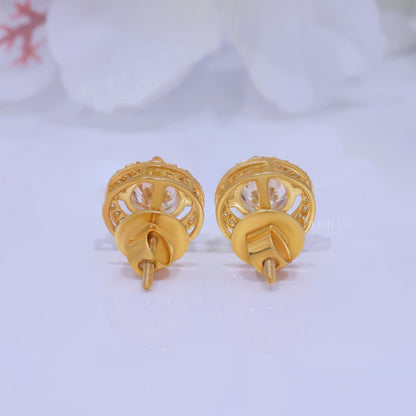Yellow Gold Halo Diamond Stud Earrings With Moissanite Diamonds Diamlux Fine Jewelry