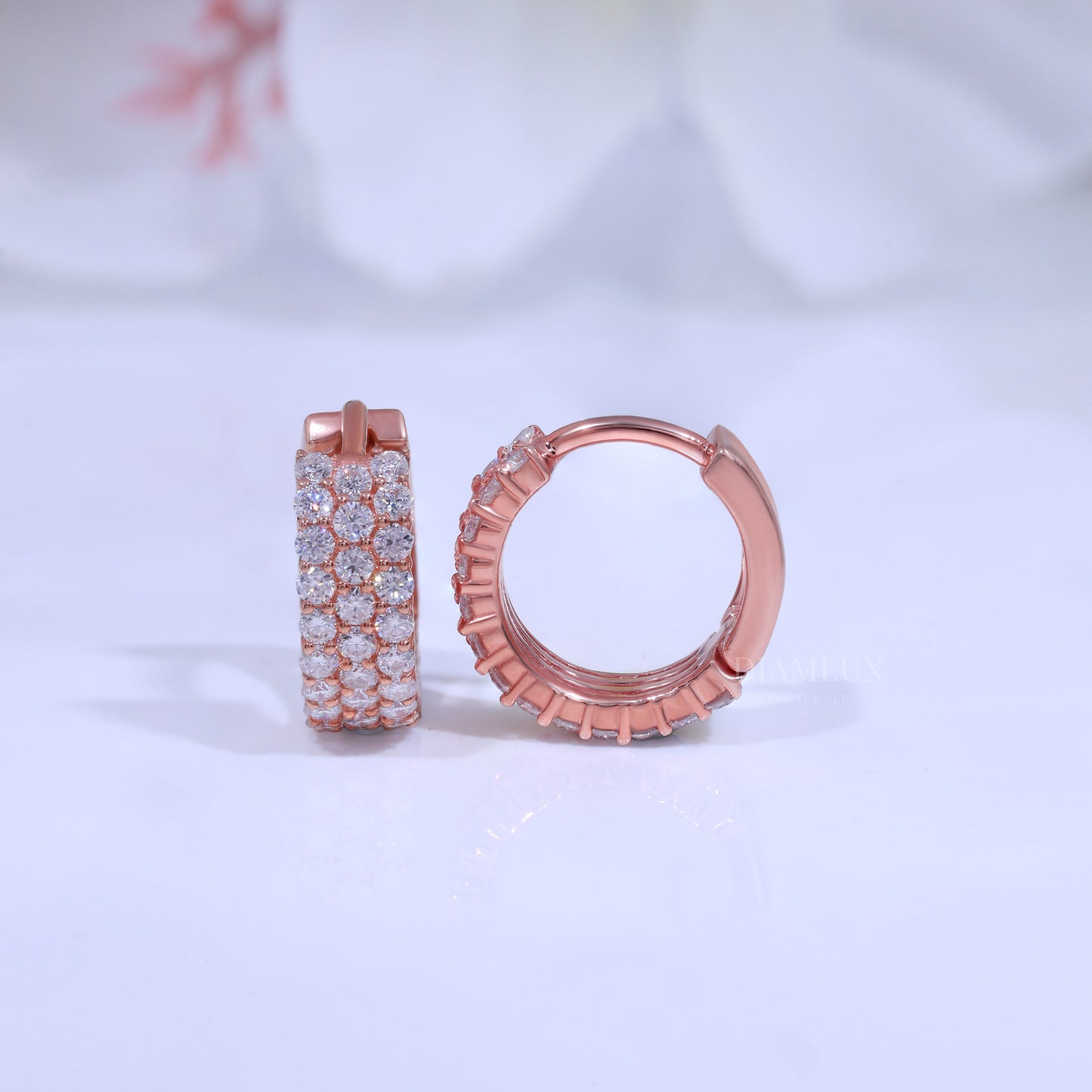 925 Silver with Moissanite Diamond Earring Rose Gold Diamlux Fine Jewelry