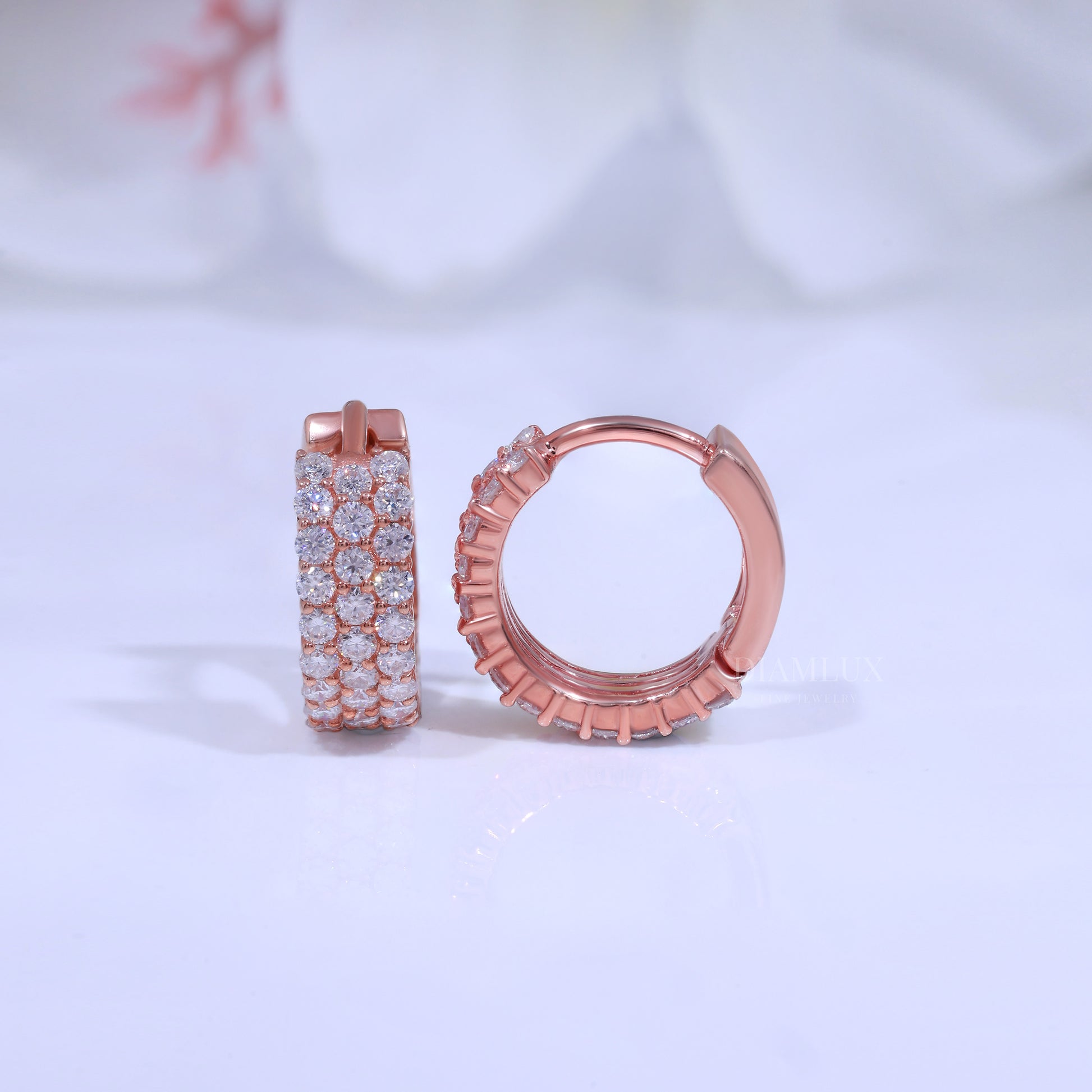 925 Silver with Moissanite Diamond Earring Rose Gold Diamlux Fine Jewelry