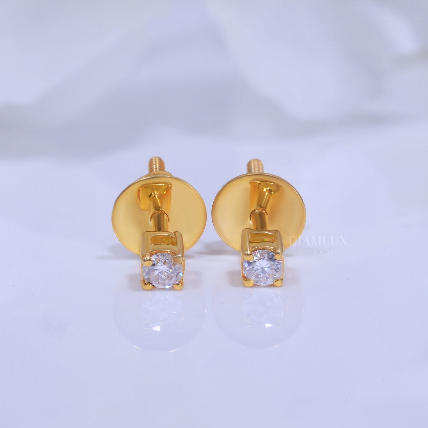Round Solitaire Stud Earrings in Yellow Gold - 925 Silver Moissanite Diamlux Fine Jewelry