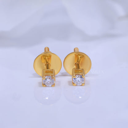Round Solitaire Stud Earrings in Yellow Gold - 925 Silver Moissanite Diamlux Fine Jewelry