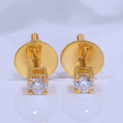 Round Solitaire Stud Earrings in Yellow Gold - 925 Silver Moissanite Diamlux Fine Jewelry