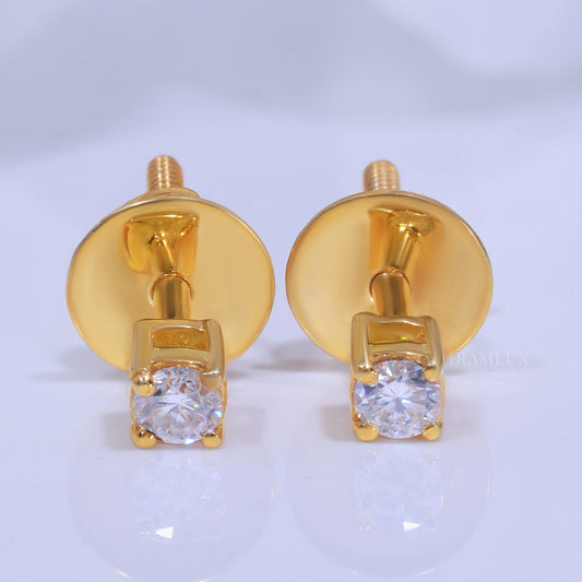 Round Solitaire Stud Earrings in Yellow Gold - 925 Silver Moissanite Diamlux Fine Jewelry