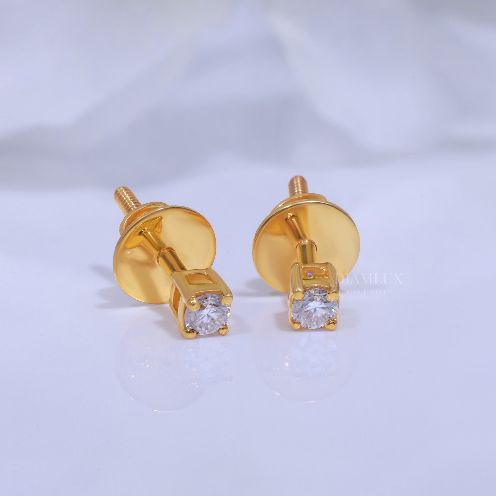 Round Solitaire Stud Earrings in Yellow Gold - 925 Silver Moissanite Diamlux Fine Jewelry