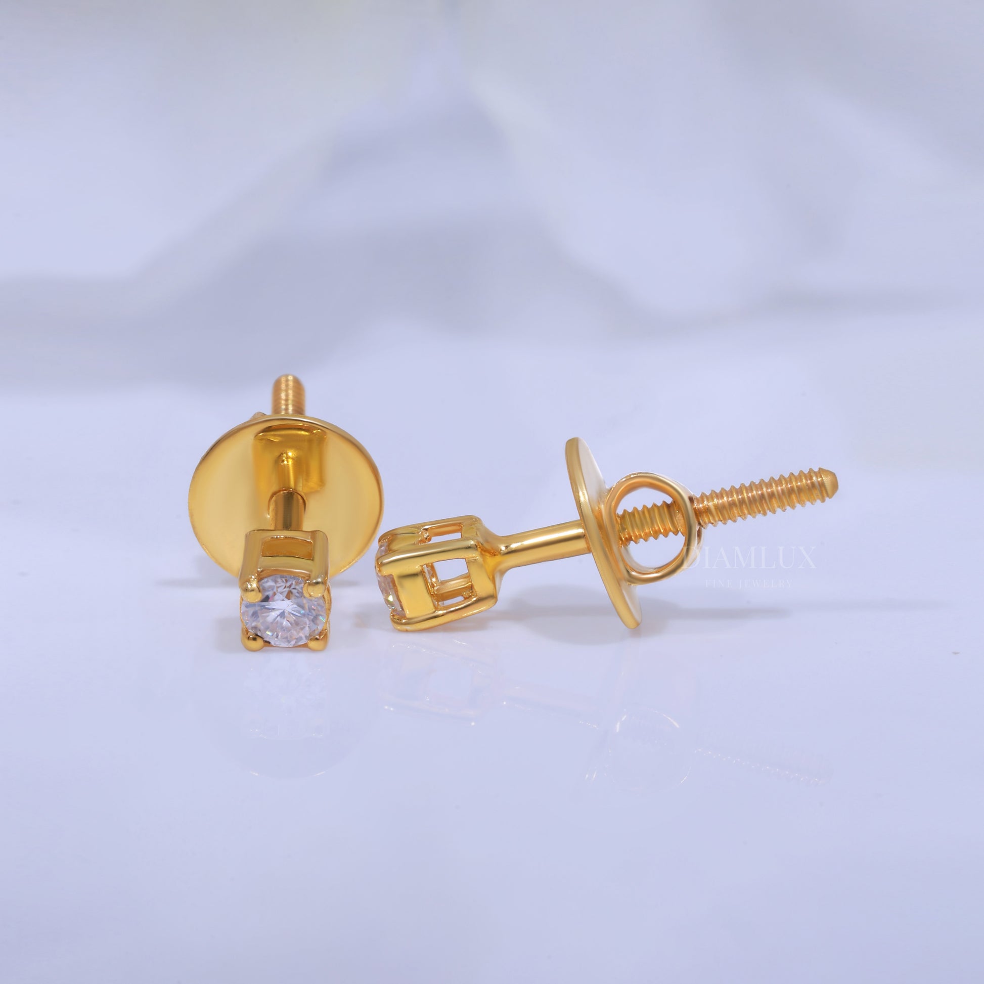 Round Solitaire Stud Earrings in Yellow Gold - 925 Silver Moissanite Diamlux Fine Jewelry