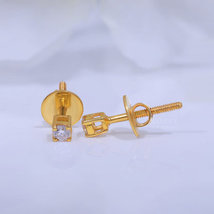 Round Solitaire Stud Earrings in Yellow Gold - 925 Silver Moissanite Diamlux Fine Jewelry