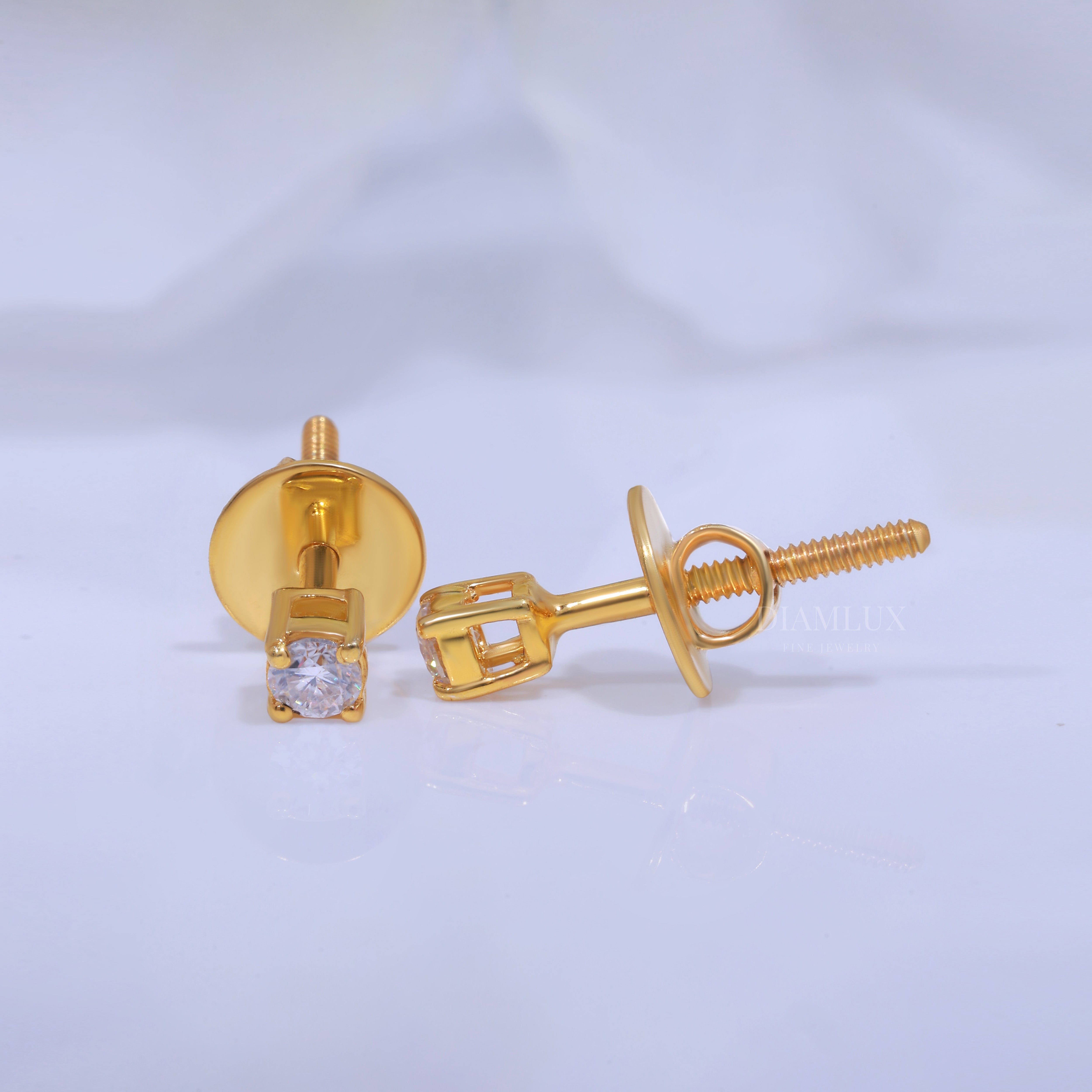 Round Solitaire Stud Earrings in Yellow Gold - 925 Silver Moissanite Diamlux Fine Jewelry