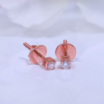 Round Solitaire Stud Earrings in Rose Gold - 925 Silver with Moissanite Diamond Diamlux Fine Jewelry