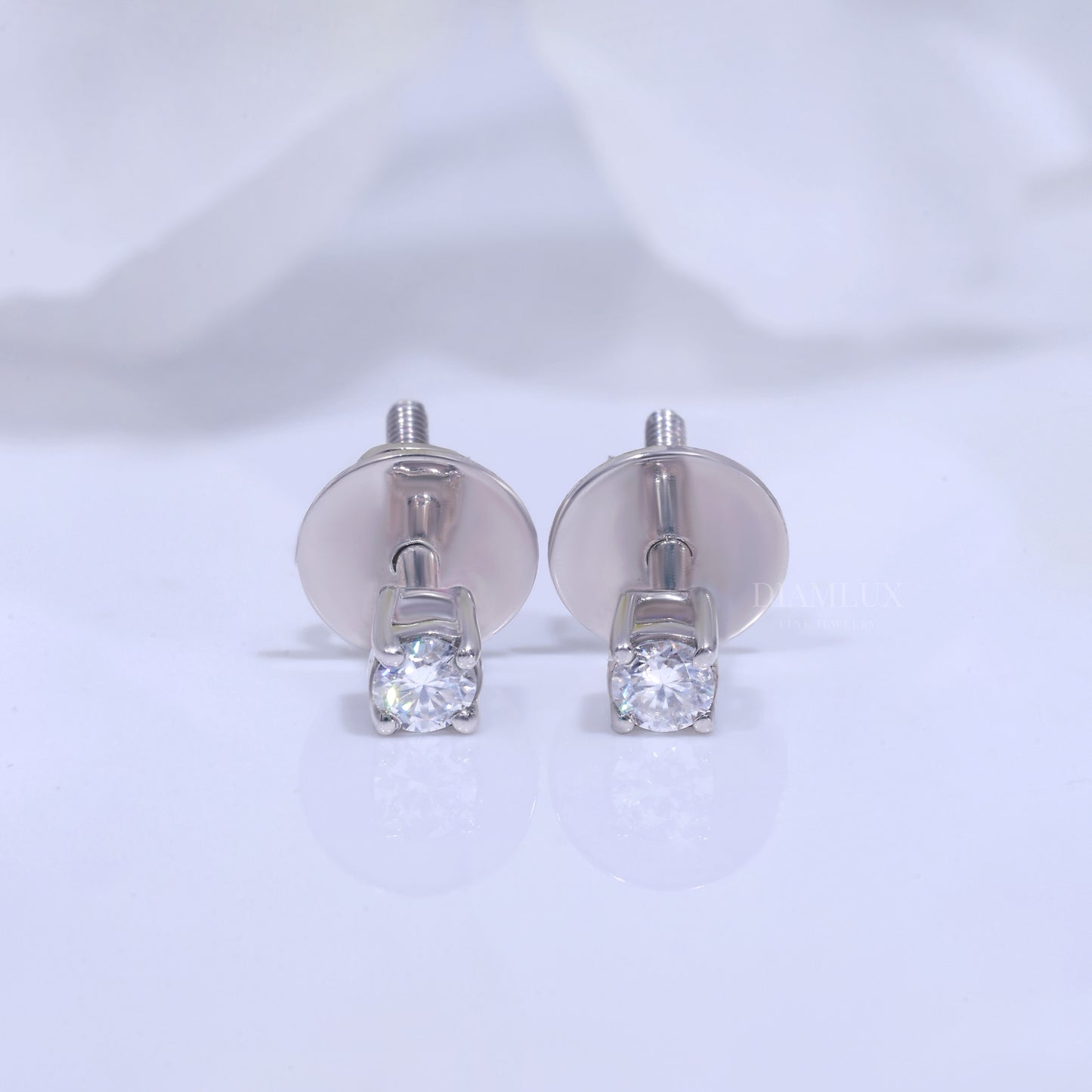 Round Brilliant Cut Halo Stud Earrings in 925 silver with Moissanite Diamonds Diamlux Fine Jewelry
