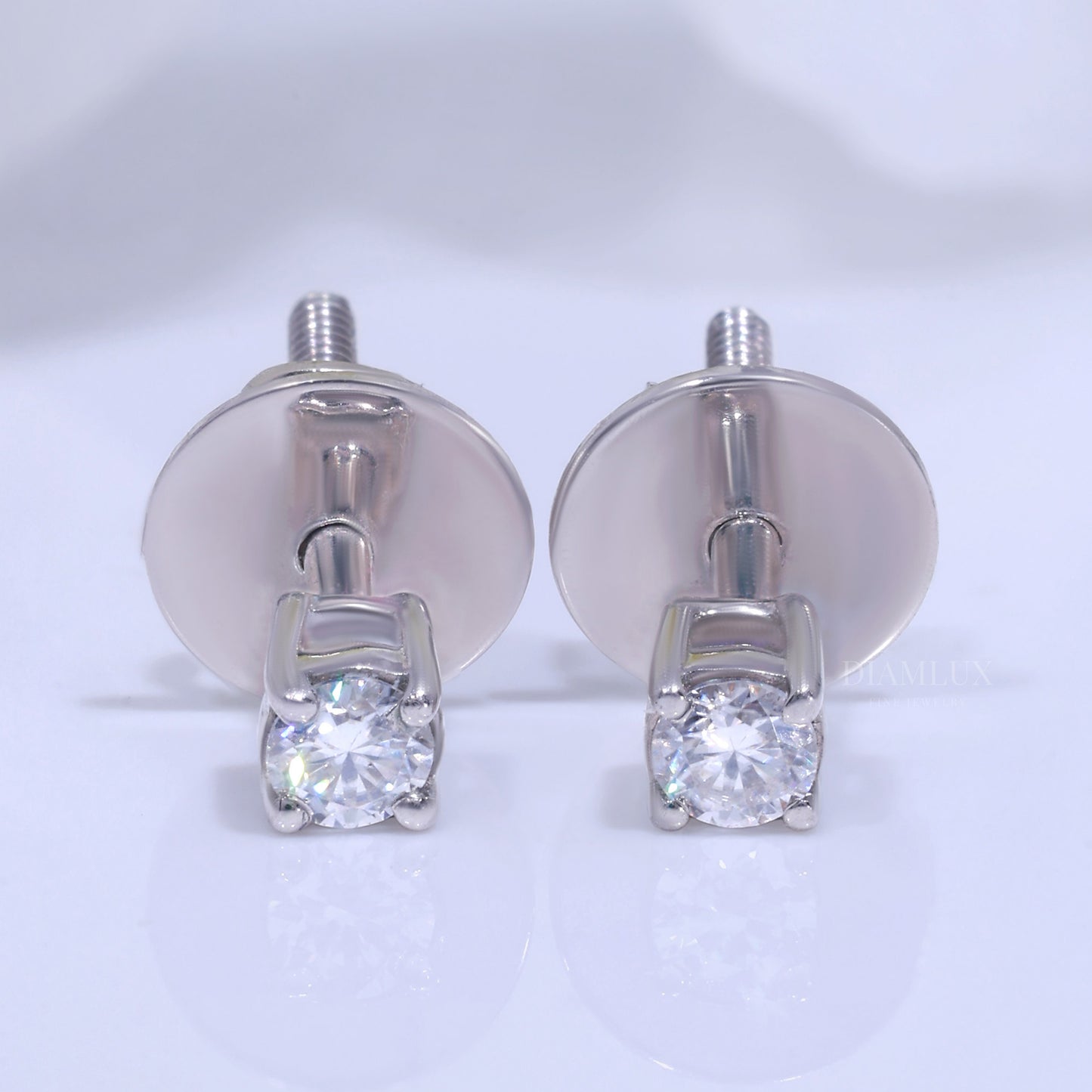 Round Brilliant Cut Halo Stud Earrings in 925 silver with Moissanite Diamonds Diamlux Fine Jewelry