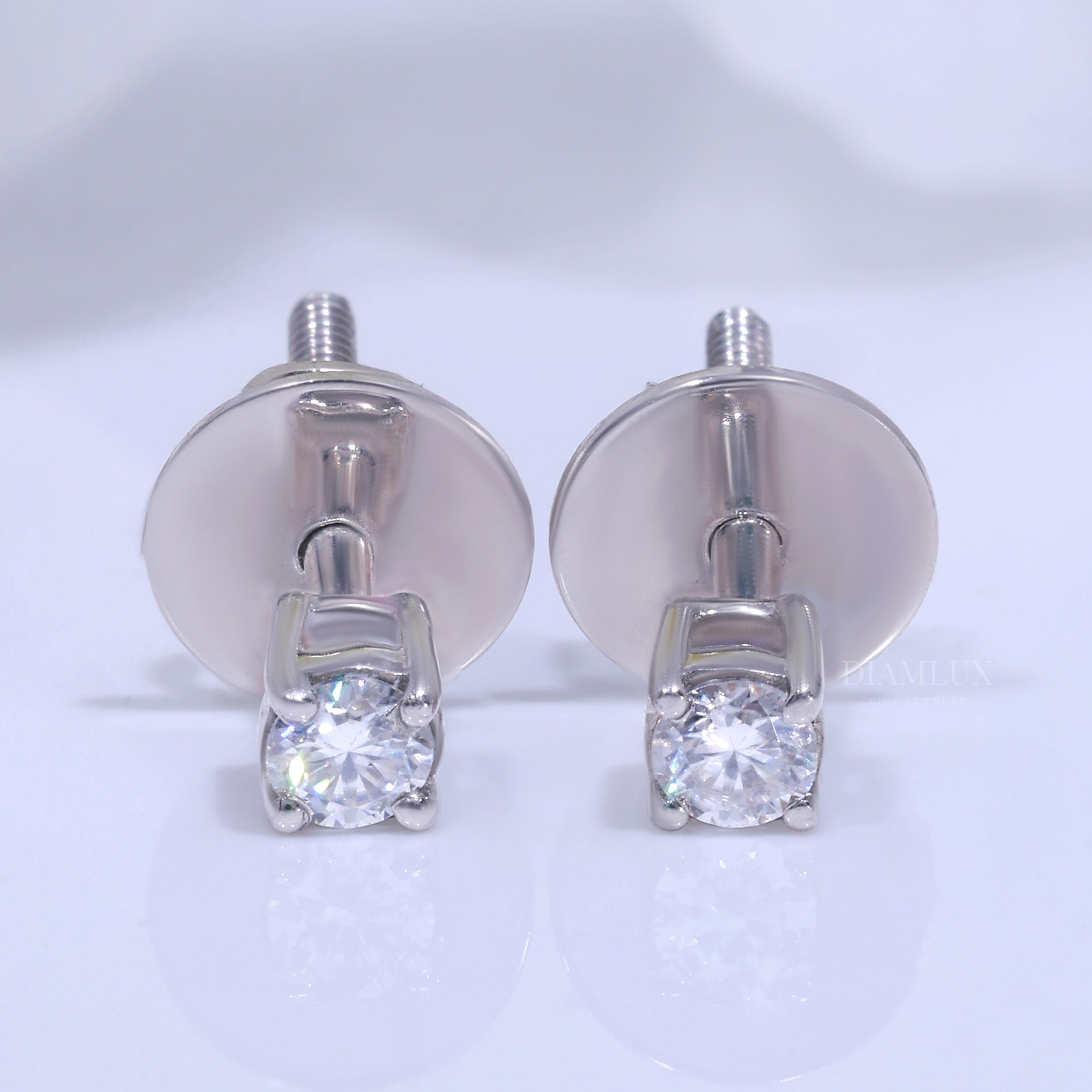 Round Brilliant Cut Halo Stud Earrings in 925 silver with Moissanite Diamonds Diamlux Fine Jewelry