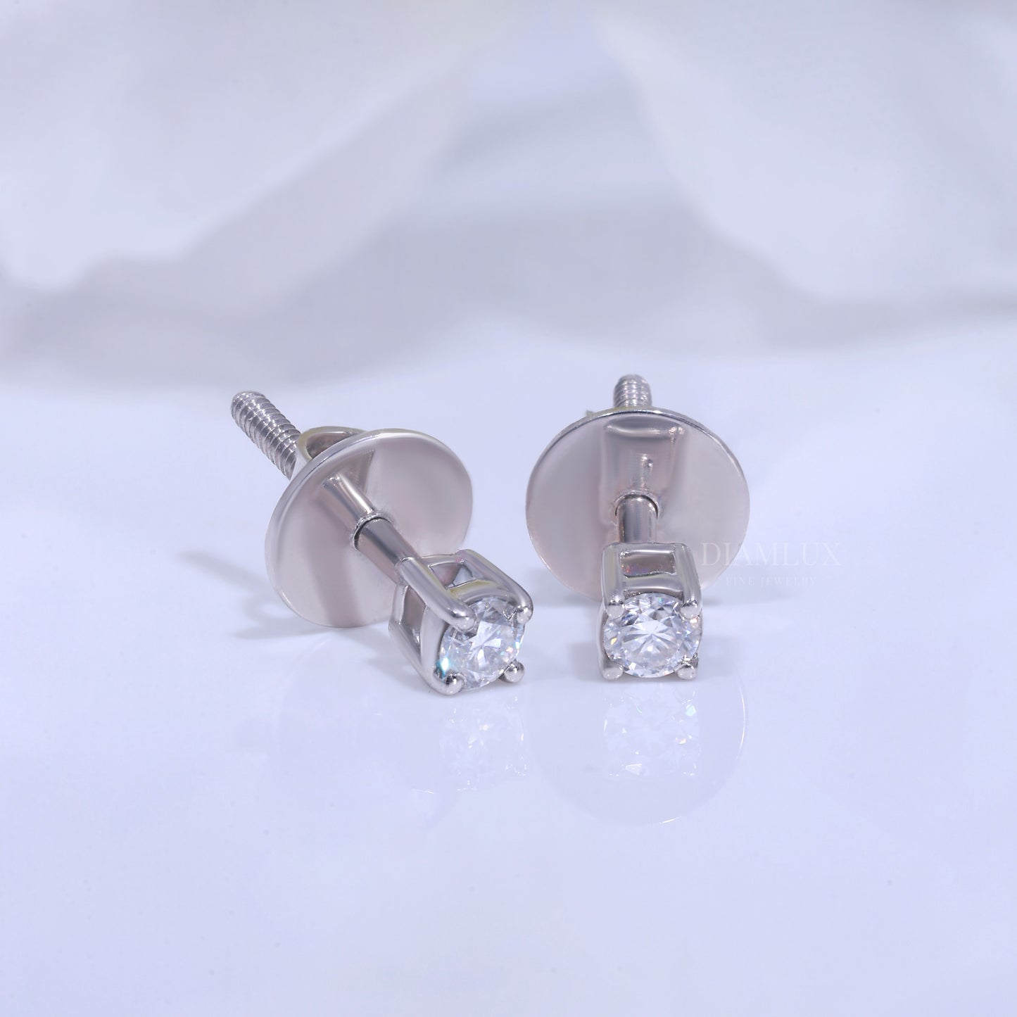 Round Brilliant Cut Halo Stud Earrings in 925 silver with Moissanite Diamonds Diamlux Fine Jewelry