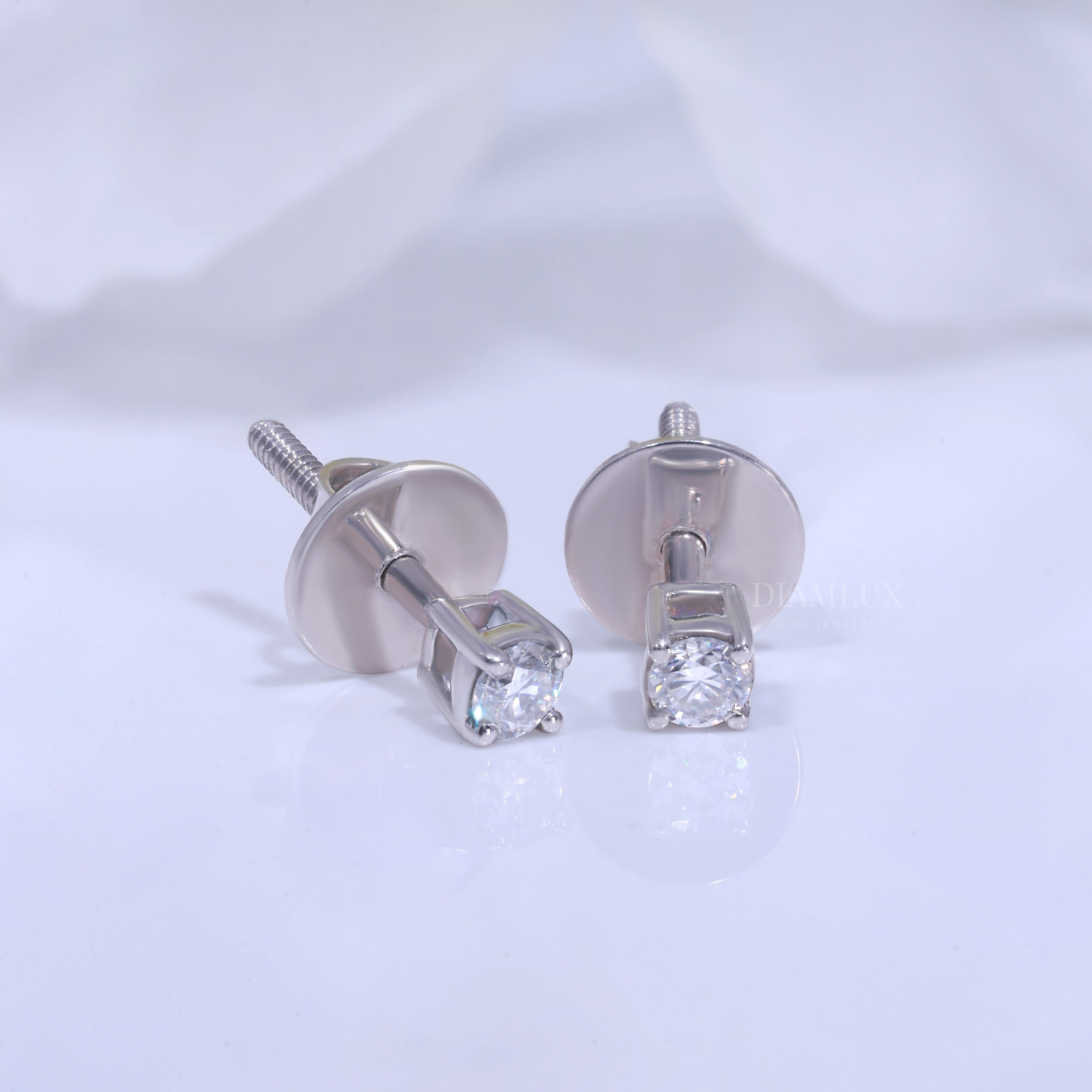 Round Brilliant Cut Halo Stud Earrings in 925 silver with Moissanite Diamonds Diamlux Fine Jewelry