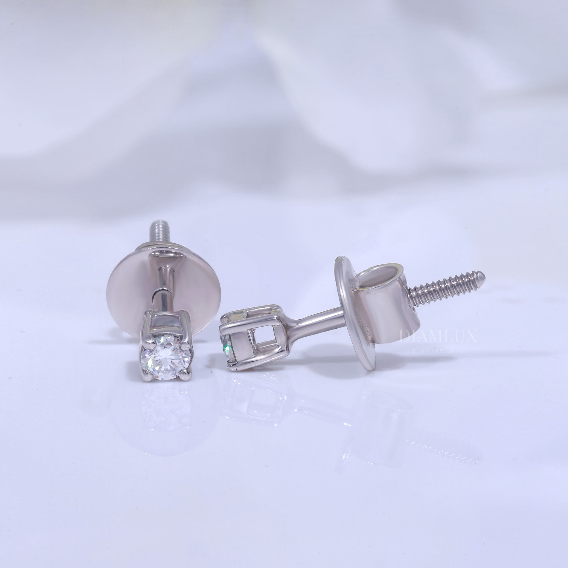 Round Brilliant Cut Halo Stud Earrings in 925 silver with Moissanite Diamonds Diamlux Fine Jewelry