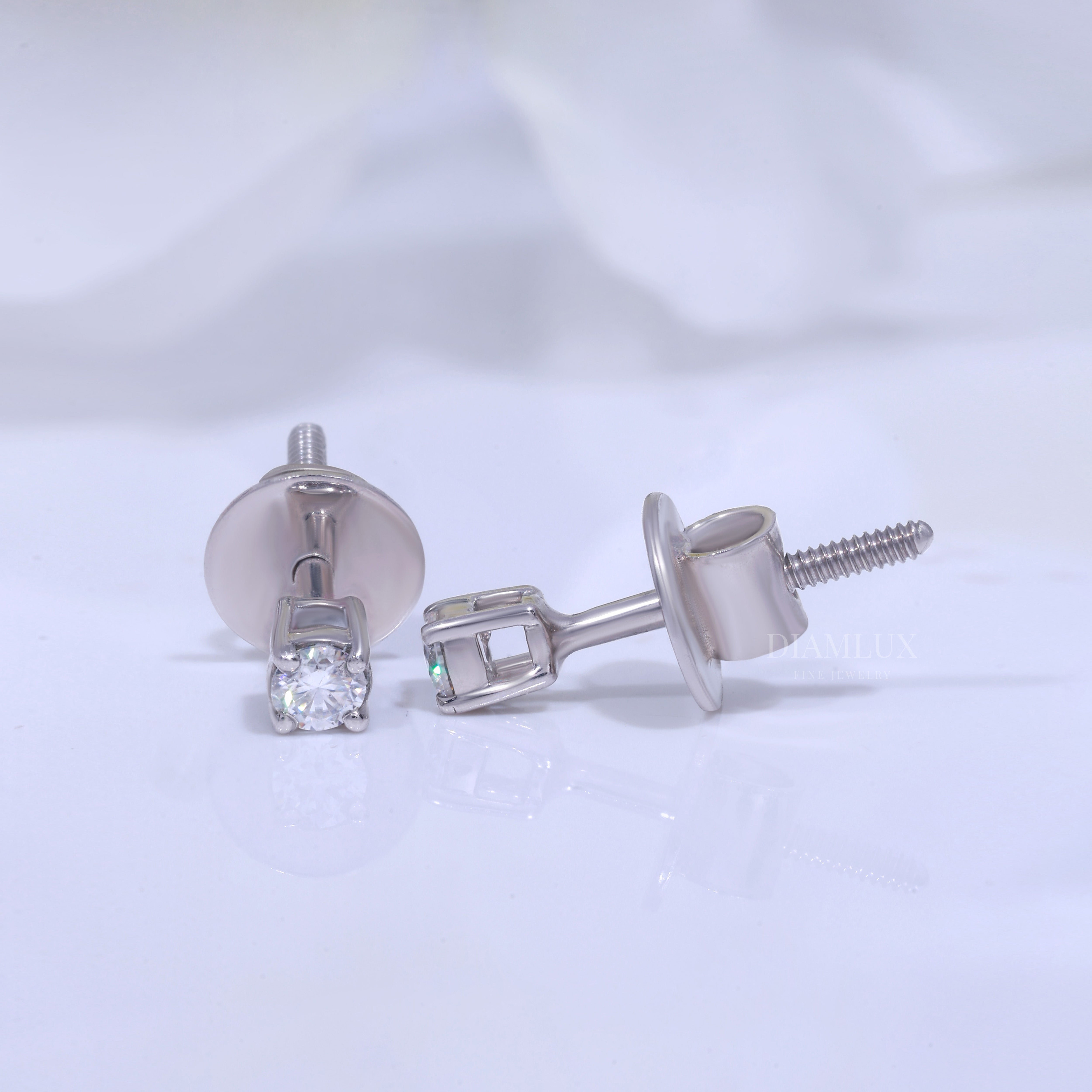 Round Brilliant Cut Halo Stud Earrings in 925 silver with Moissanite Diamonds Diamlux Fine Jewelry