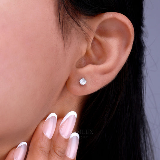 Round Brilliant Cut Halo Stud Earrings in 925 silver with Moissanite Diamonds Diamlux Fine Jewelry