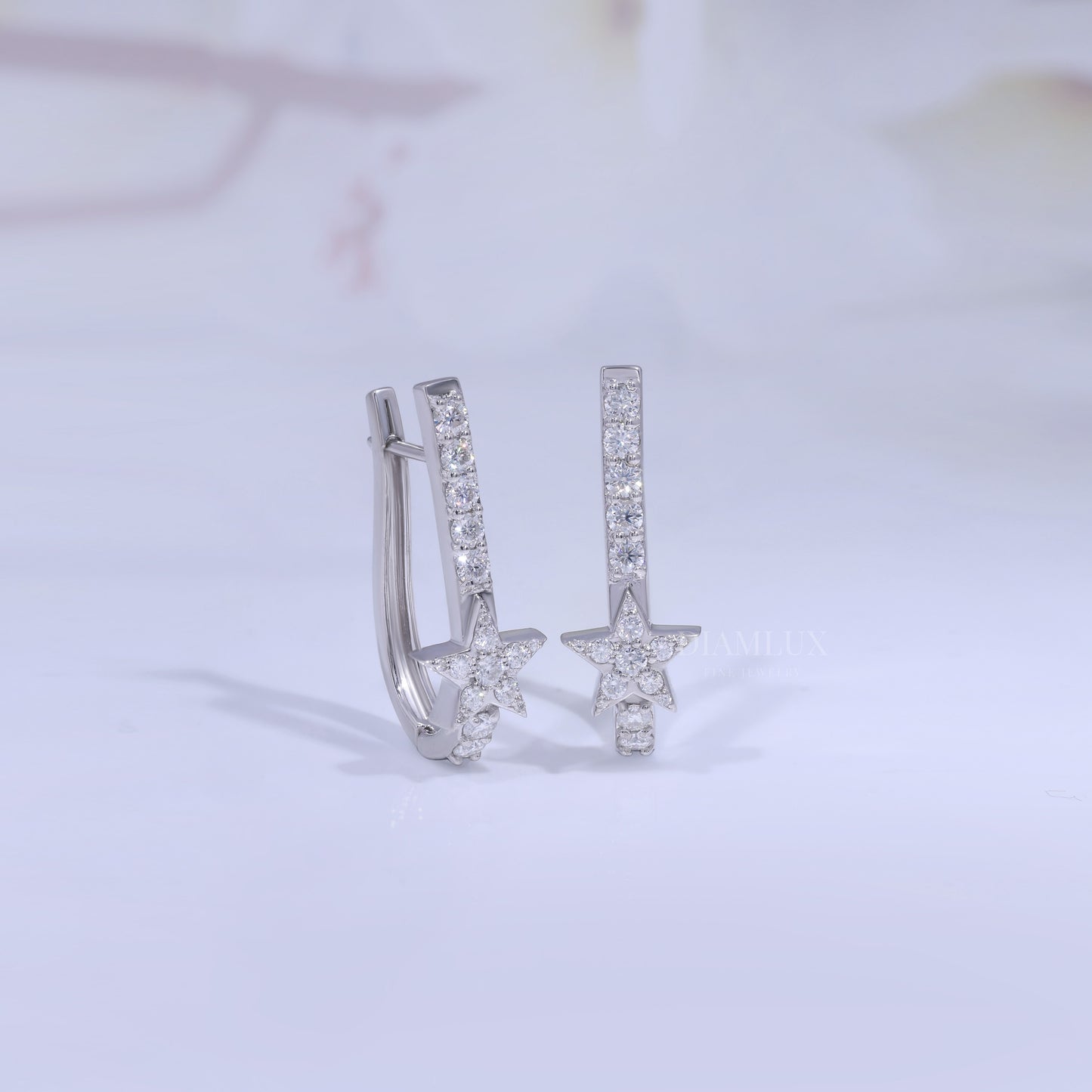 Celestial Star Drop Earrings in 925 silver with Moissanite Diamond Diamlux Fine Jewelry