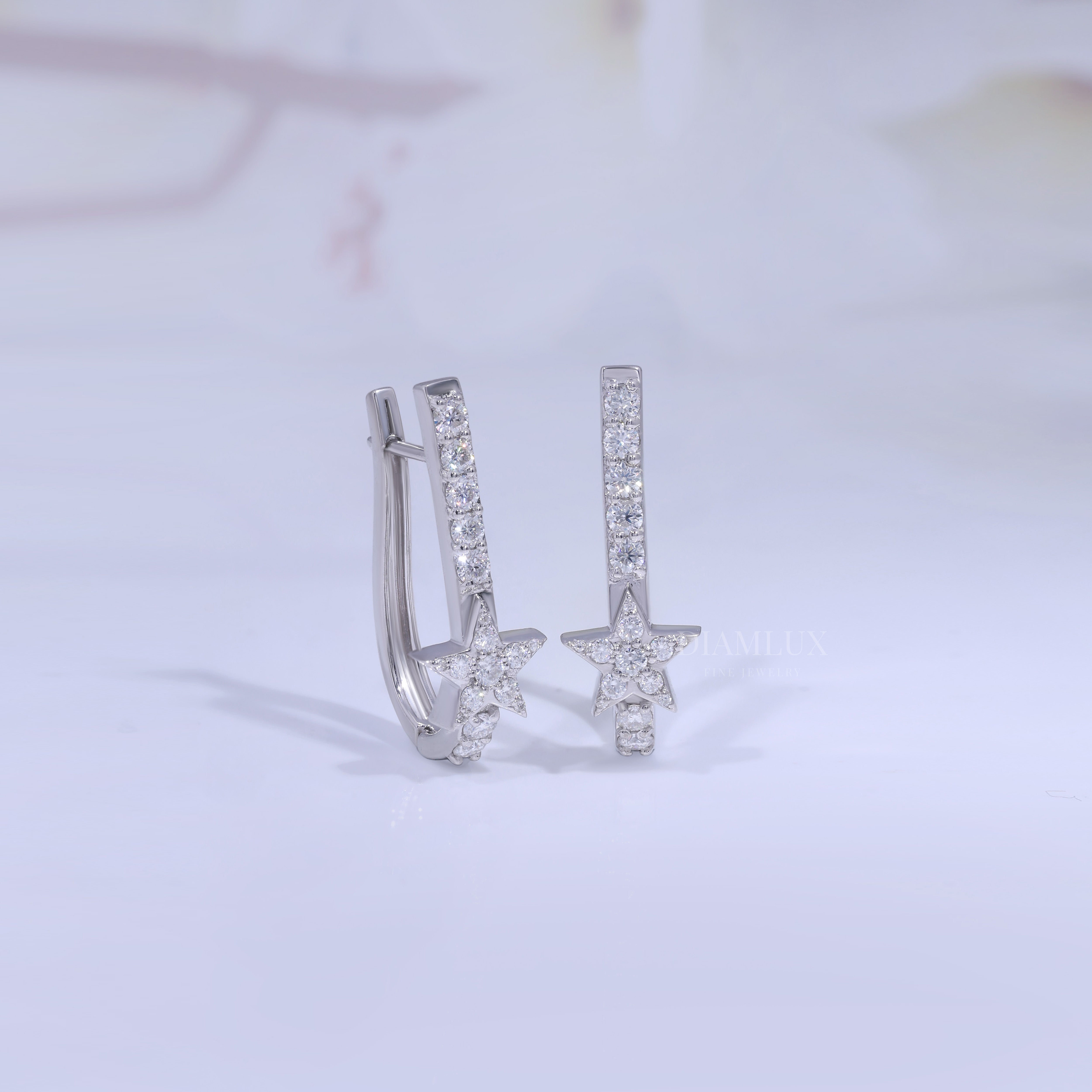 Celestial Star Drop Earrings in 925 silver with Moissanite Diamond Diamlux Fine Jewelry