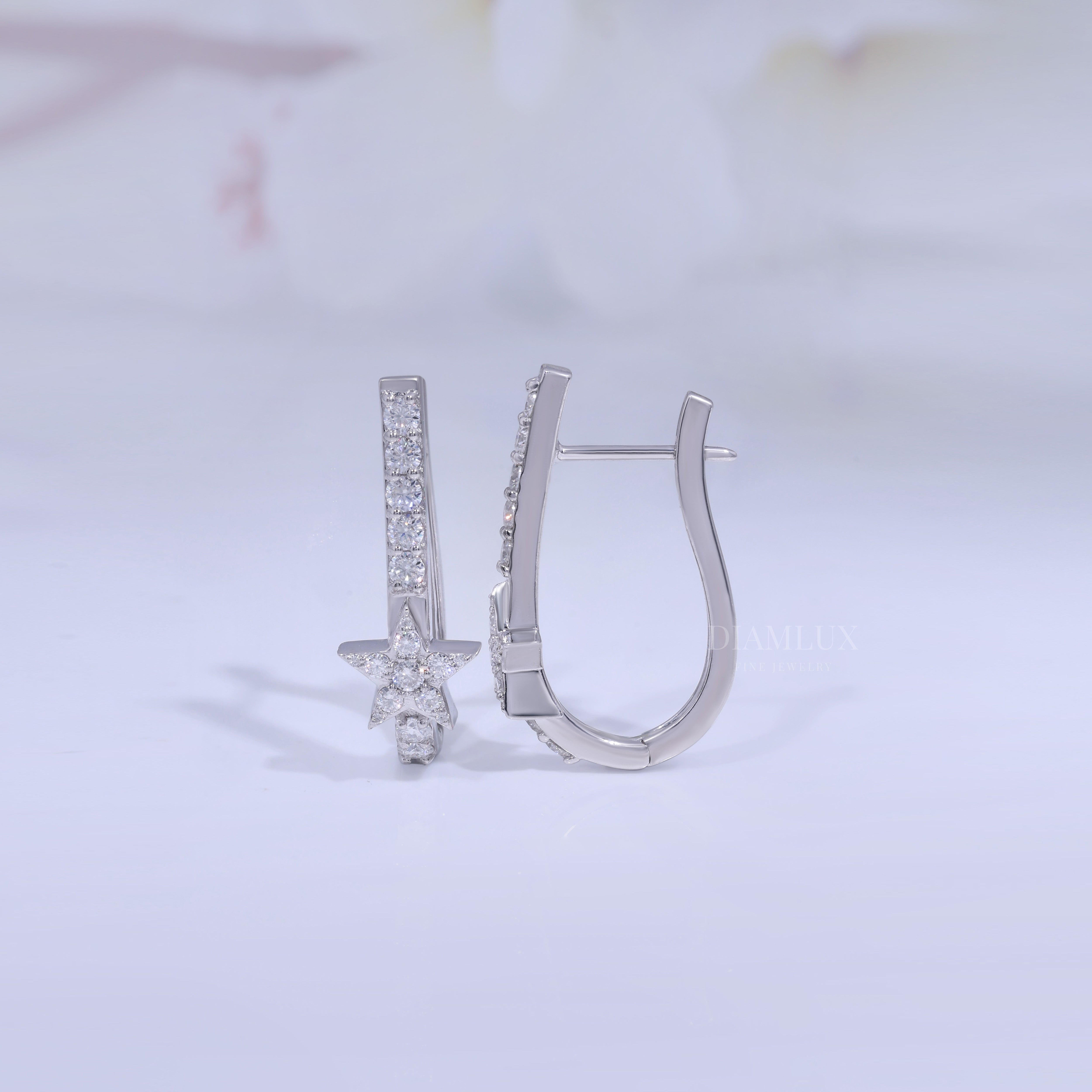 Celestial Star Drop Earrings in 925 silver with Moissanite Diamond Diamlux Fine Jewelry