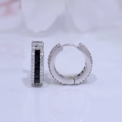 Onyx & Diamond Rectangular Hoop Earrings in 925 silver and moissanite diamonds Diamlux Fine Jewelry