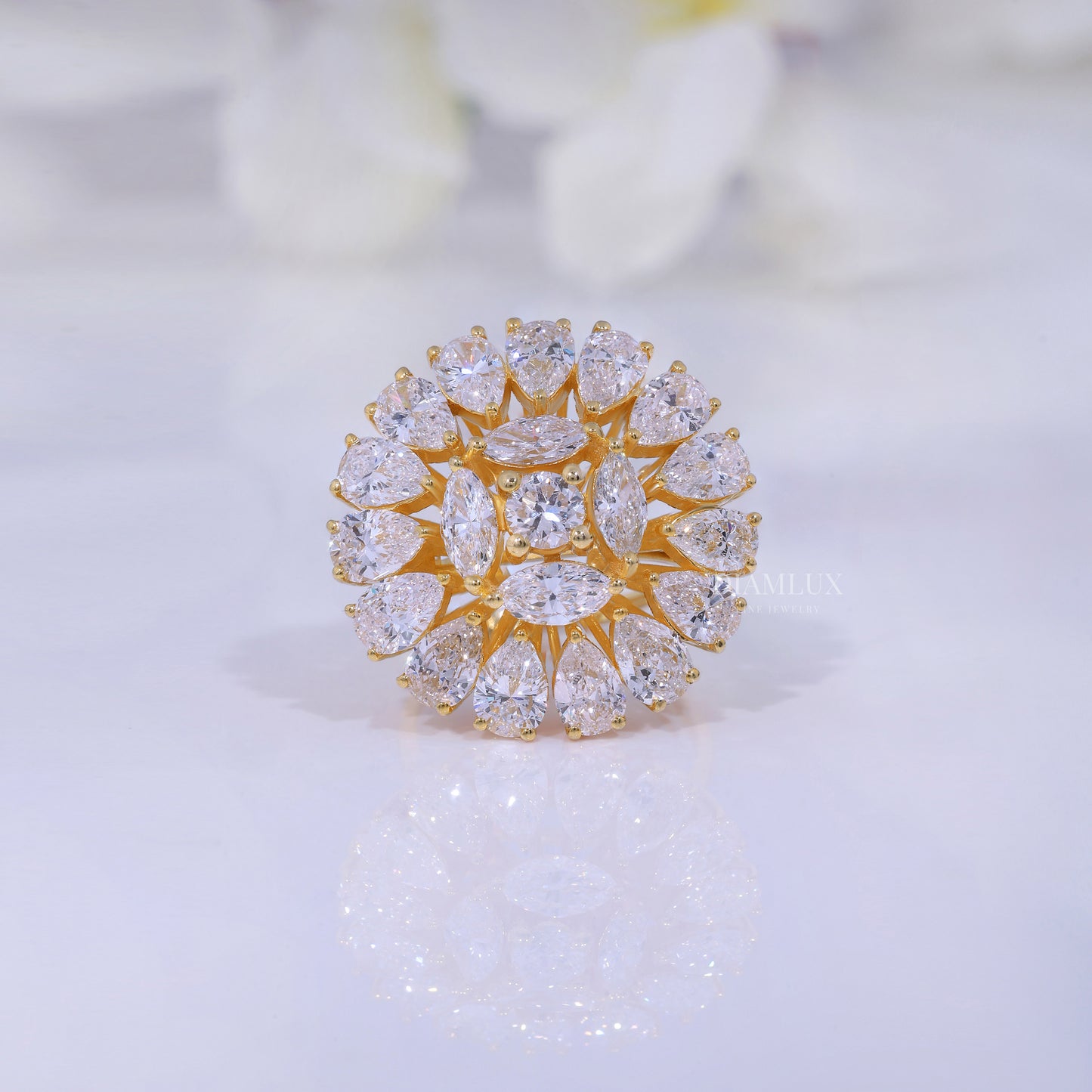 10kt Gold Lab Diamond Ring -Flower Diamlux Fine Jewelry