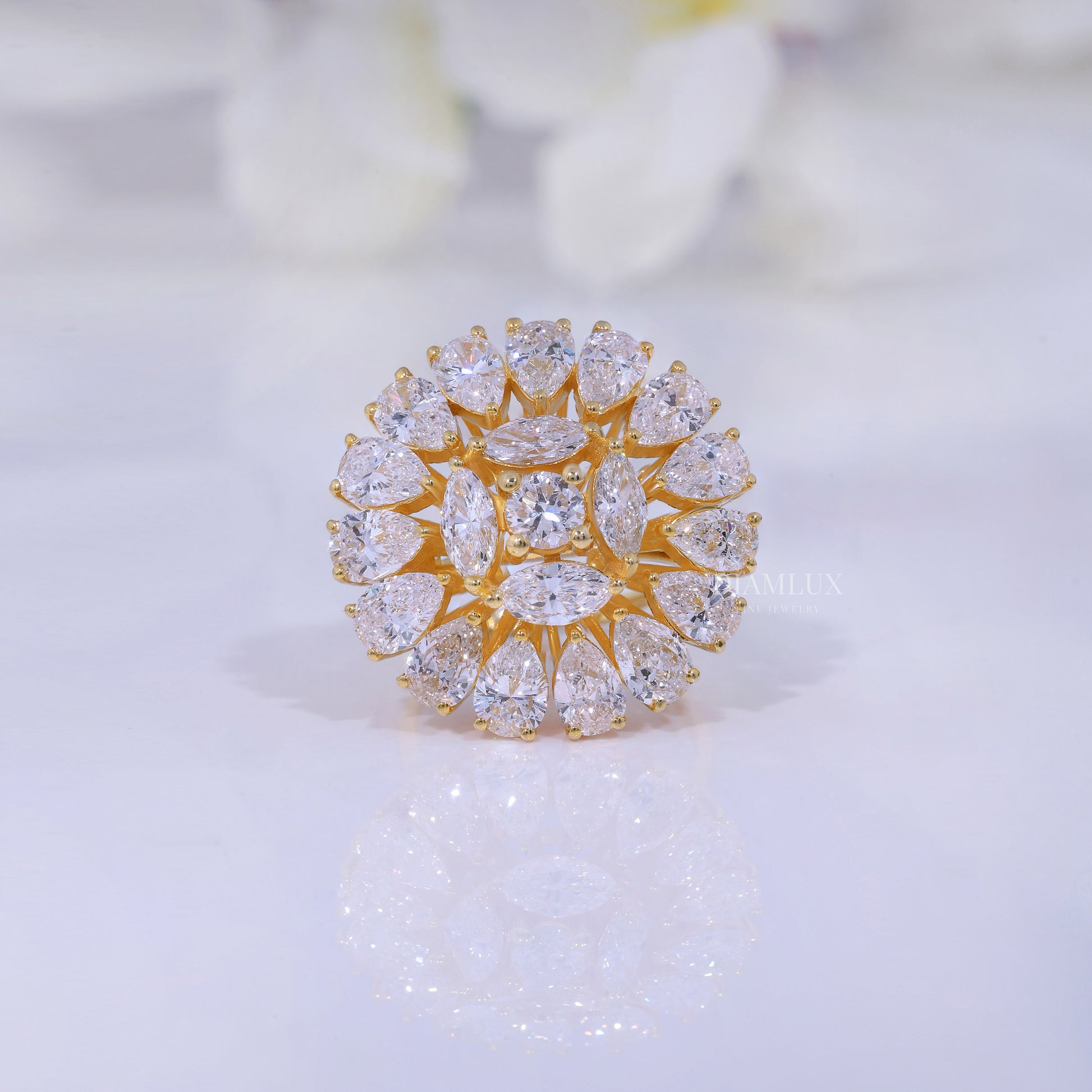10kt Gold Lab Diamond Ring -Flower Diamlux Fine Jewelry