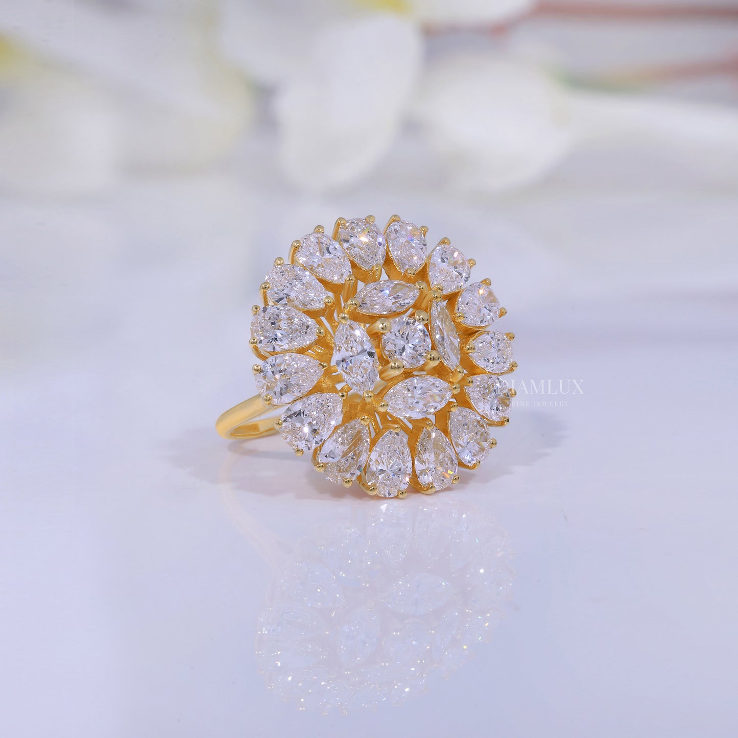 10kt Gold Lab Diamond Ring -Flower Diamlux Fine Jewelry