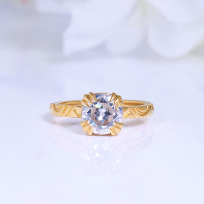 Round Brilliant Cut Lab Diamond Ornate Petal Solitaire Ring in 14kt Gold Diamlux Fine Jewelry