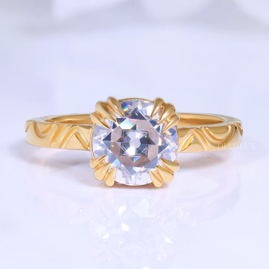 Round Brilliant Cut Lab Diamond Ornate Petal Solitaire Ring in 14kt Gold Diamlux Fine Jewelry