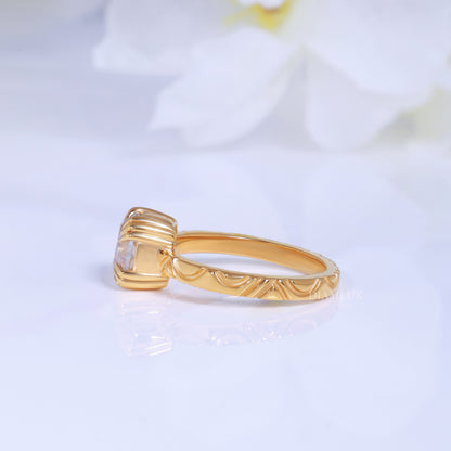 Round Brilliant Cut Lab Diamond Ornate Petal Solitaire Ring in 14kt Gold Diamlux Fine Jewelry