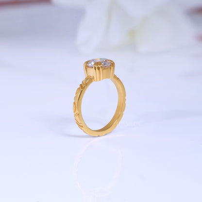 Round Brilliant Cut Lab Diamond Ornate Petal Solitaire Ring in 14kt Gold Diamlux Fine Jewelry